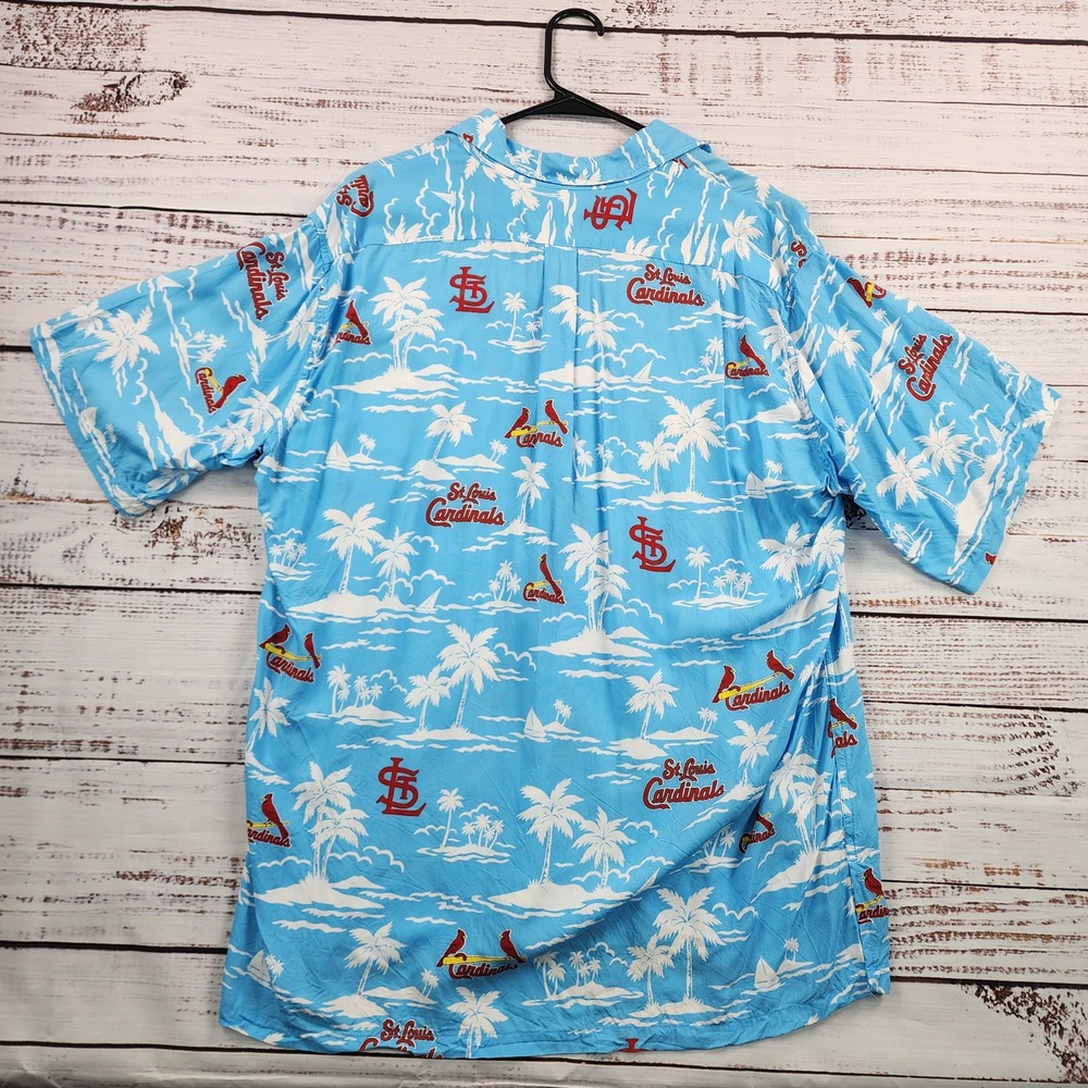 Reyn Spooner St Louis Cardinals Hawaiian Shirt Blue Rayon Mens L - Picture 3 of 6